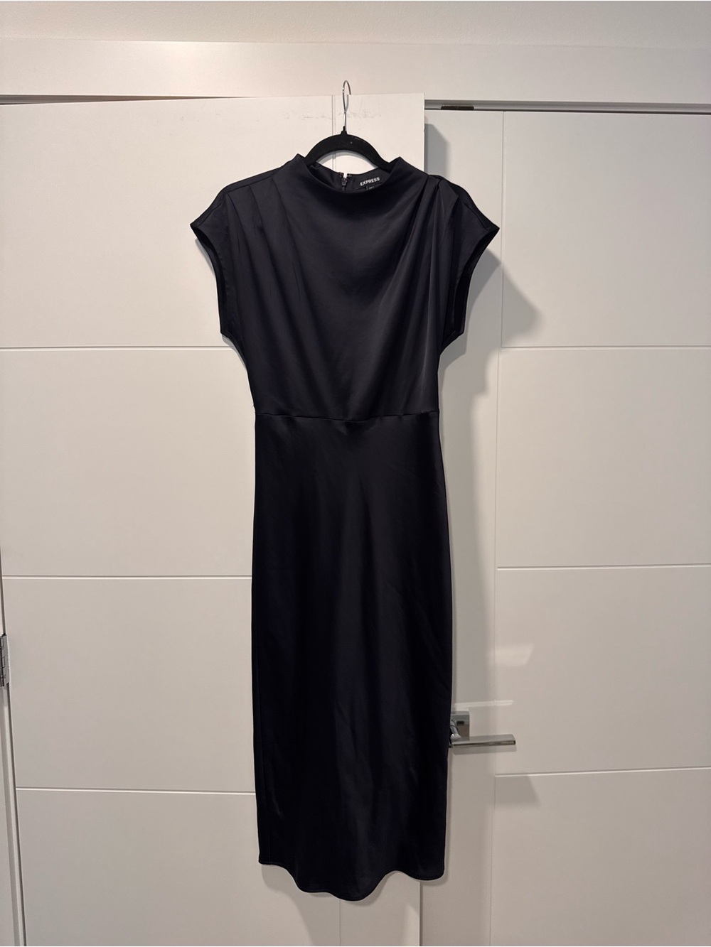 Minimalist Black Midi Dress with Mock Neck
